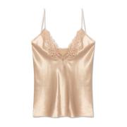 Zijden top met kanten afwerking Saint Laurent , Beige , Dames