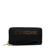 Zwarte Portemonnee met Metalen Logo Love Moschino , Black , Dames