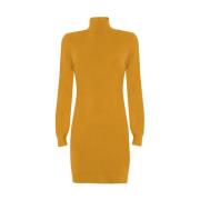 Hoge Hals Rib Jurk YES ZEE , Yellow , Dames