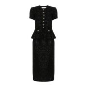 Zwarte Bouclé Tailored Midi Jurk Self Portrait , Black , Dames