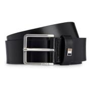 Leren Riem met 'Ther-Flag' Ontwerp Hugo Boss , Black , Heren