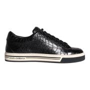 Zwarte Leren Heren Lage Top Sneakers Dolce & Gabbana , Black , Heren