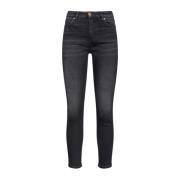 Zwarte Skinny-Fit Cropped Jeans met Love Birds Borduurwerk Pinko , Bla...