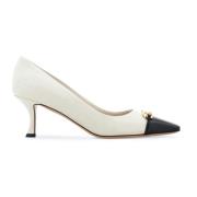 Bicolored middelhoge leren pumps Salvatore Ferragamo , White , Dames