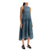 Gerimpelde Uitlopende Poplin Midi Jurk Ganni , Blue , Dames