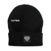 Zwarte Logo Vouw Beanie Hoed Iuter , Black , Heren