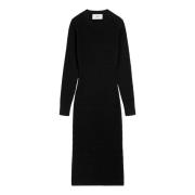 Zwarte Midi Jurk van Katoenwol Ami Paris , Black , Dames