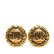 Pre-owned Metal earrings Chanel Vintage , Yellow , Dames