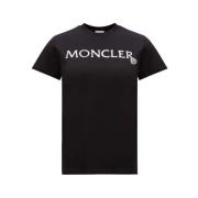 Geborduurd Logo T-Shirt Moncler , Black , Dames