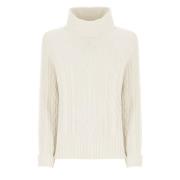 Ivoor Wol Zijde Hoge Hals Sweater D.Exterior , Beige , Dames