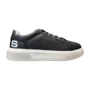 Zwarte leren sneakers met wit logo Paciotti , Black , Heren