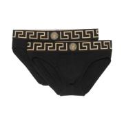 Zwart Katoenmix Ondergoed met Handtekeningdetails Versace , Black , He...