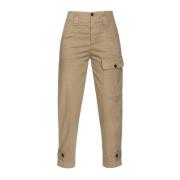 Cargo broek in stretch katoen satijn Pinko , Brown , Dames