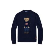 Jacquard Katoenen Linnen Polo Bear Trui Polo Ralph Lauren , Blue , Dam...