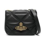 Gewatteerde Zwarte Leren Schoudertas Vivienne Westwood , Black , Dames