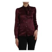 Zijden Ascot Kraag Blouse Bruin Dolce & Gabbana , Brown , Dames