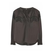 Chocolade Blouse met V-hals en Patroon Gustav , Brown , Dames