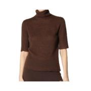 Effen Gebreide Turtleneck Trui Sminfinity , Brown , Dames