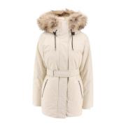 Witte Gewatteerde Nylonjas met Leren Details Mackage , Beige , Dames