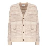 Cardigan Fantasia Jacquard Laneus , Beige , Heren