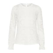 Elegante Kant Blouse Sneeuwwit Cream , White , Dames