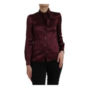 Bordeaux Zijden Ascot Kraag Blouse Top Dolce & Gabbana , Brown , Dames