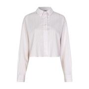 Witte Cropped Blouse met Roze Streep Emele mbyM , White , Dames