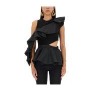 Hybride Top met Ruches aan de Voorkant Alexander McQueen , Black , Dam...