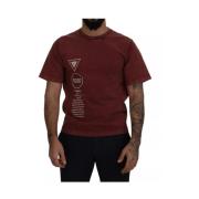 Maroon Logo Print Cotton T-shirt Dolce & Gabbana , Brown , Heren