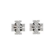 Kristal Logo Stud Oorbellen Tory Burch , Gray , Dames