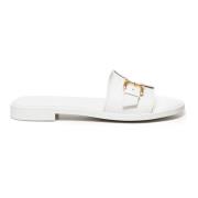 Witte Leren Gesp Sandalen Micro Hak Chloé , White , Dames