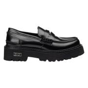 Zwarte platte schoenen met leren mocassin stijl Cult , Black , Dames