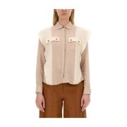 Katoenen Regular Fit Shirt Gemaakt in Italië Alysi , Beige , Dames