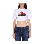 Logo Cropped T-Shirt Dsquared2 , White , Dames