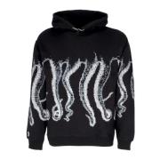 Zwarte Outline Hoodie met Tentakel Logo Octopus , Black , Heren