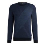 Blauwe Jacquard Gebreide Trui Hugo Boss , Blue , Heren