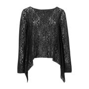 Bloemen Kant Blouse High , Black , Dames