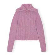 Hoge hals Alpaca Katoen Cardigan Rits Ganni , Pink , Dames