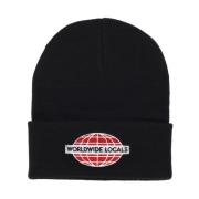 Zwarte Beanie Muts met Borduursel Usual , Black , Heren