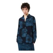 Gedrukte Crepe de Chine Overhemd Massimo Alba , Blue , Heren