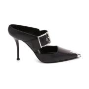 Zwarte Leren Punk Muiltjes Alexander McQueen , Black , Dames