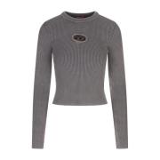 Grijze Geribbelde Longsleeve Top met Ovaal D Logo Diesel , Gray , Dame...