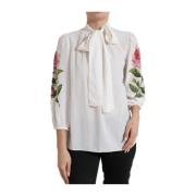 Zijden Bloemen Kraag Top Blouse Dolce & Gabbana , White , Dames