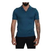 Zijden Gekraagd T-shirt Korte Mouwen Dolce & Gabbana , Blue , Heren