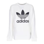 Witte Crewneck Sweatshirt met Trefoil Logo Adidas , White , Dames