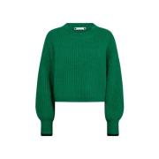 Groene Gebreide Trui met Pofmouwen Co'Couture , Green , Dames