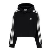 Zwarte Cropped Hoodie Pluche Interieur Adidas , Black , Dames