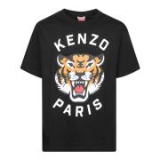 Tijgerprint Oversized T-shirt Kenzo , Black , Heren