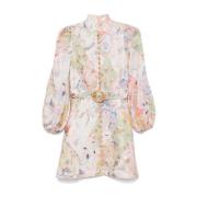 Bloemen Linnen Jurk met Ballonmouwen Zimmermann , Multicolor , Dames