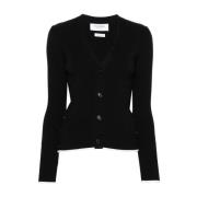 Zwarte Geribbelde Zijde Wol Vest Thom Browne , Black , Dames